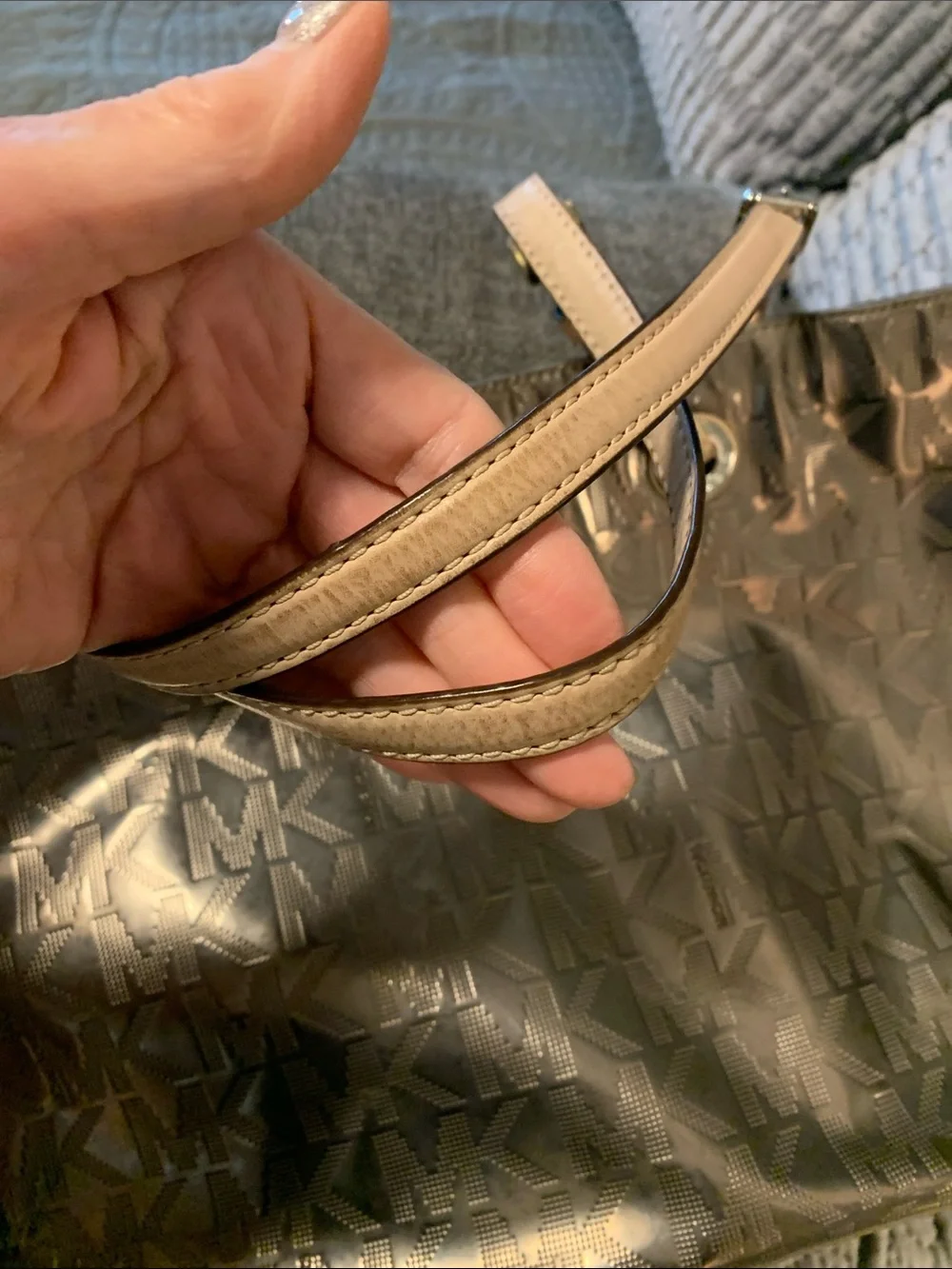 Michael Kors Metallic Logo Tote with Tan Handles